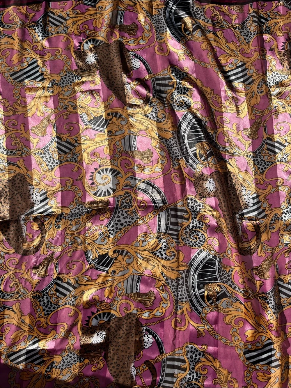 Silk-Feel Leopard Scarf in Plum and Gold 37.5 square